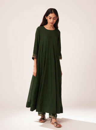 Dot-Emerald Green Embroidered Kurta Set-INDIASPOPUP.COM