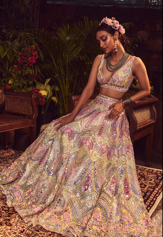 Tamanna Punjabi Kapoor-Peach Mirror Embellished Lehenga Set-INDIASPOPUP.COM