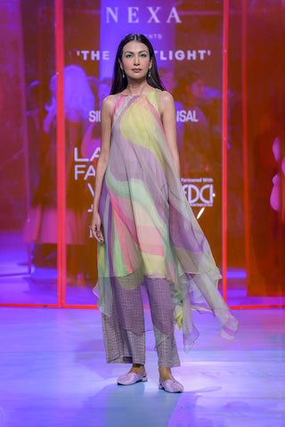 Siddhartha Bansal-Multicolor Asymmetric Tunic And Pants-INDIASPOPUP.COM