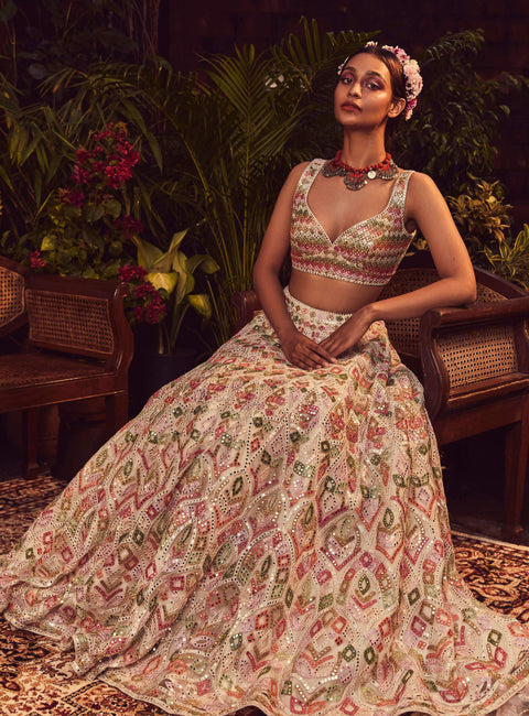 Tamanna Punjabi Kapoor-Ivory Mirror Embellished Lehenga Set-INDIASPOPUP.COM