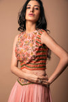 K-Anshika-Peach Panalled Skirt With Frilled Crop Top-INDIASPOPUP.COM