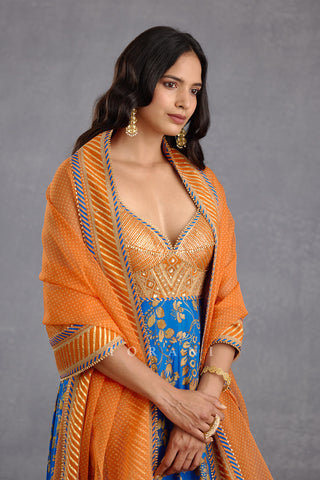 Torani-Orange Blue Anarkali With Dupatta-INDIASPOPUP.COM