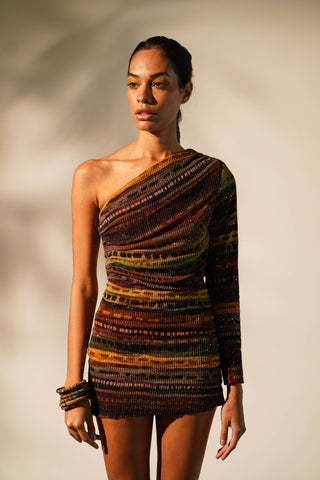 Nikita Mhaisalkar-Multicolour Stripe One-Shoulder Short Dress-INDIASPOPUP.COM