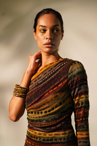 Nikita Mhaisalkar-Multicolour Stripe One-Shoulder Short Dress-INDIASPOPUP.COM