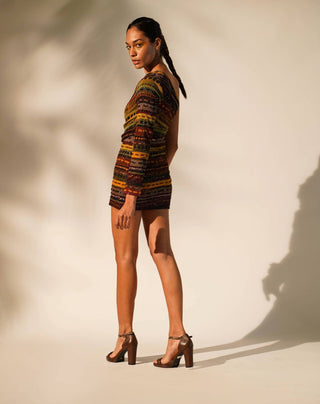 Nikita Mhaisalkar-Multicolour Stripe One-Shoulder Short Dress-INDIASPOPUP.COM