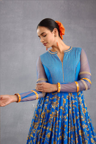 Torani-Blue Orange Shirin Anarkali Jacket Set-INDIASPOPUP.COM