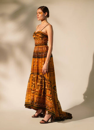 Nikita Mhaisalkar-Mustard Aztec Print Maxi-INDIASPOPUP.COM