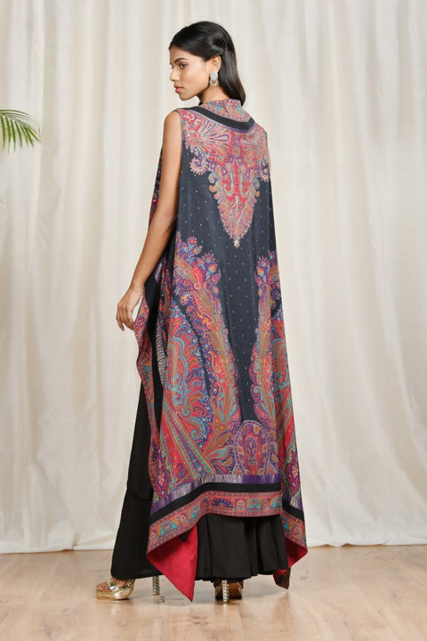 Ri.Ritu Kumar - Black Floral Cape With Inner & Palazzo - INDIASPOPUP.COM