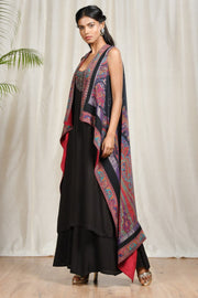 Ri.Ritu Kumar - Black Floral Cape With Inner & Palazzo - INDIASPOPUP.COM