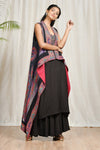 Ri.Ritu Kumar - Black Floral Cape With Inner & Palazzo - INDIASPOPUP.COM
