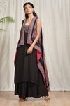 Ri.Ritu Kumar - Black Floral Cape With Inner & Palazzo - INDIASPOPUP.COM