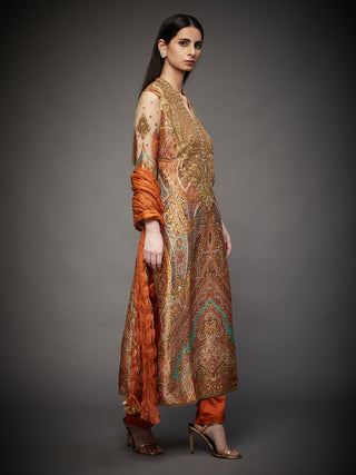 Ri.Ritu Kumar-Burnt Orange Embroidered Kurta Set-INDIASPOPUP.COM