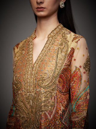 Ri.Ritu Kumar-Burnt Orange Embroidered Kurta Set-INDIASPOPUP.COM