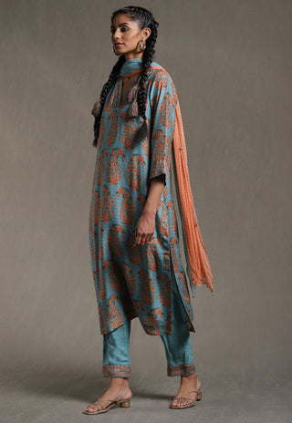 Ritu Kumar-Aqua Blue Printed Kurta Set-INDIASPOPUP.COM