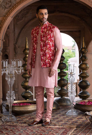 Chhavvi Aggarwal-Maroon Printed Bundi Kurta Set-INDIASPOPUP.COM