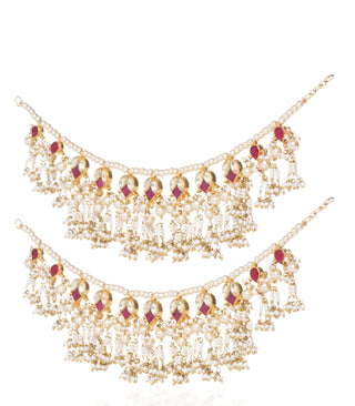 Preeti Mohan-Red Kundan Earchain With Pearls-INDIASPOPUP.COM