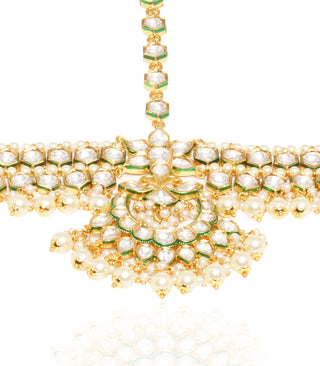 Preeti Mohan-Gold Plated Aradhya White Kundan Mathapatti With Pearls-INDIASPOPUP.COM