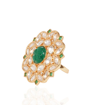Preeti Mohan-Gold Plated Avantika Green Kundan Ring-INDIASPOPUP.COM
