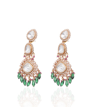 Preeti Mohan-Rose Gold Green Polki Earring-INDIASPOPUP.COM