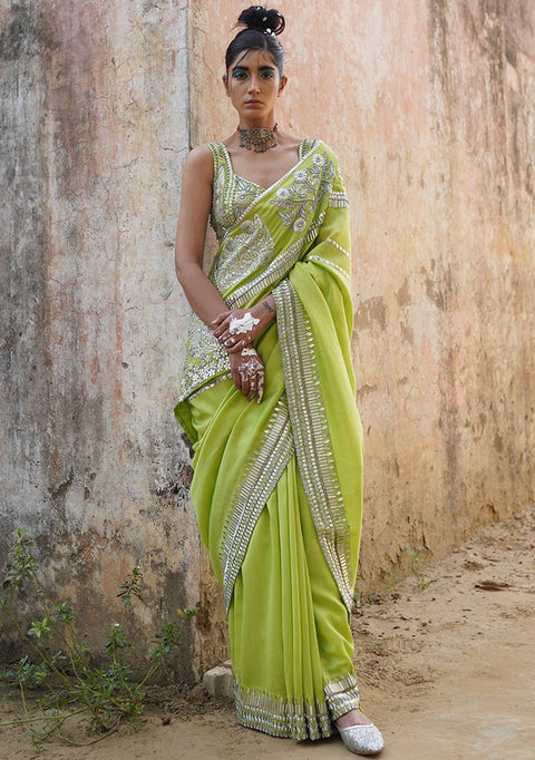 Saksham & Neharicka-Green Saree In Chanderi-INDIASPOPUP.COM