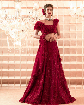 Charu & Vasundhara-Oxblood Red Lehenga Set-INDIASPOPUP.COM