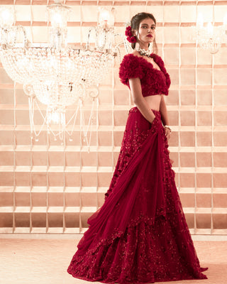 Charu & Vasundhara-Oxblood Red Lehenga Set-INDIASPOPUP.COM