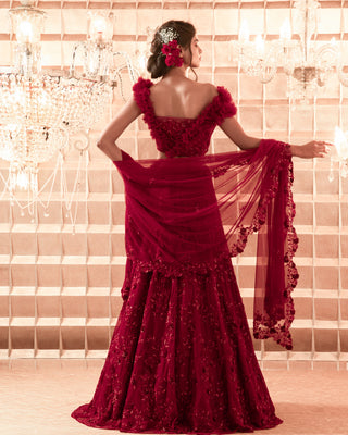 Charu & Vasundhara-Oxblood Red Lehenga Set-INDIASPOPUP.COM