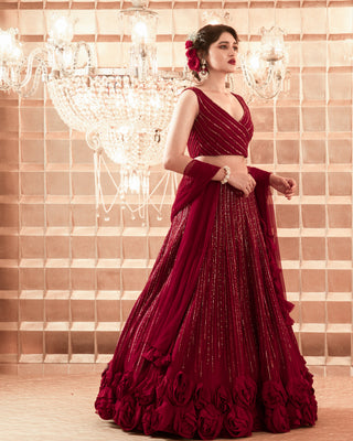 Charu & Vasundhara-Oxblood Red Lehenga Set-INDIASPOPUP.COM