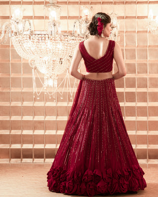 Charu & Vasundhara-Oxblood Red Lehenga Set-INDIASPOPUP.COM