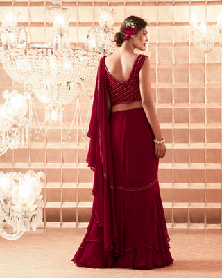 Charu & Vasundhara-Oxblood Red Embroidered Saree-INDIASPOPUP.COM