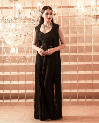 Charu & Vasundhara-Black Embroidered Saree-INDIASPOPUP.COM