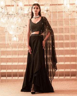 Charu & Vasundhara-Black Embroidered Skirt Saree-INDIASPOPUP.COM