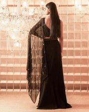 Charu & Vasundhara-Black Embroidered Skirt Saree-INDIASPOPUP.COM