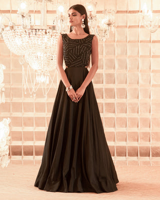 Charu & Vasundhara-Black Embroidered Gown-INDIASPOPUP.COM