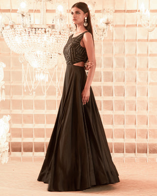 Charu & Vasundhara-Black Embroidered Gown-INDIASPOPUP.COM