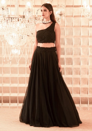 Charu & Vasundhara-Black Embroidered Lehenga Set-INDIASPOPUP.COM