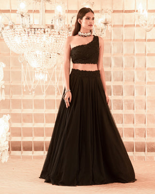 Charu & Vasundhara-Black Embroidered Lehenga Set-INDIASPOPUP.COM