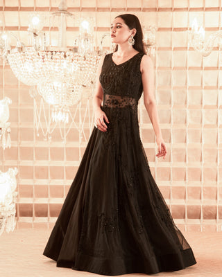 Charu & Vasundhara-Black Embroidered Lehenga Set-INDIASPOPUP.COM