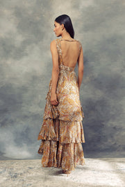 Bhumika Sharma-Ambi Jaal Print Rufflle Dress With Embroidered Yoke-INDIASPOPUP.COM