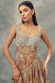 Bhumika Sharma-Ambi Jaal Print Rufflle Dress With Embroidered Yoke-INDIASPOPUP.COM