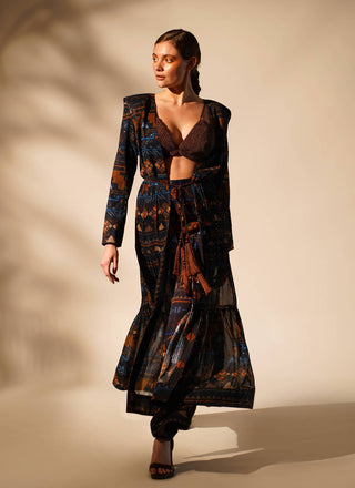 Nikita Mhaisalkar-Blue Aztec Print Jacket And Pant-INDIASPOPUP.COM