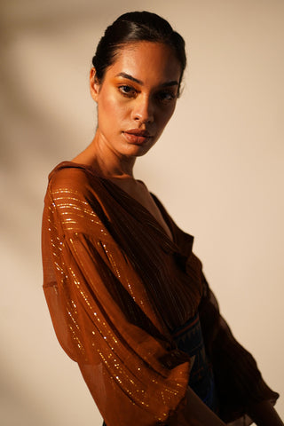 Nikita Mhaisalkar-Rust Lurex Shirt-INDIASPOPUP.COM