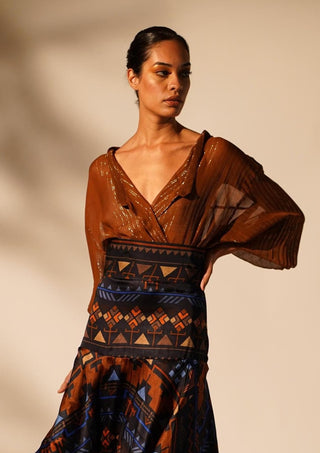 Nikita Mhaisalkar-Rust Lurex Shirt-INDIASPOPUP.COM