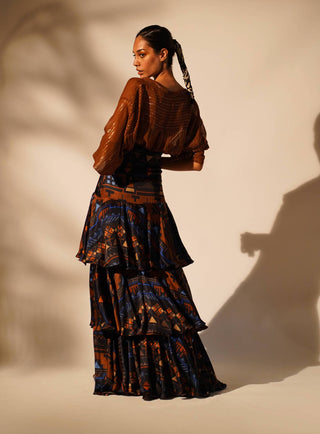 Nikita Mhaisalkar-Blue Aztec Print Tiered Skirt-INDIASPOPUP.COM