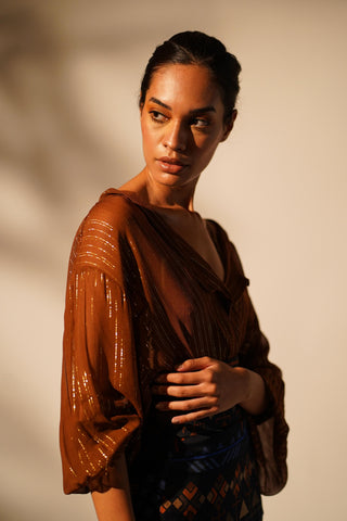 Nikita Mhaisalkar-Rust Lurex Shirt-INDIASPOPUP.COM