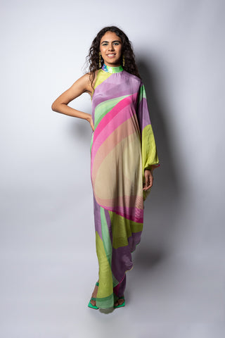 Siddhartha Bansal-Multicolor Wave One-Shoulder Dress-INDIASPOPUP.COM