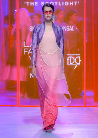 Siddhartha Bansal-Pink Layered Tunic Dress With Pants-INDIASPOPUP.COM