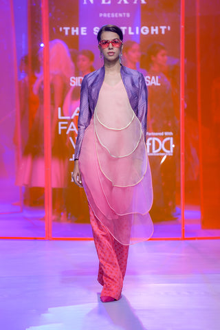 Siddhartha Bansal-Pink Layered Tunic Dress With Pants-INDIASPOPUP.COM