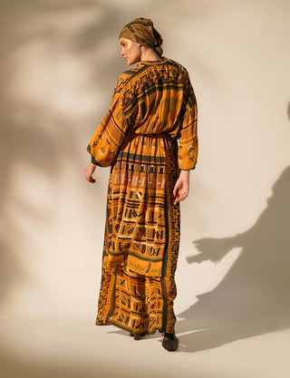 Nikita Mhaisalkar-Mustard Aztec Printed Tunic And Palazzo-INDIASPOPUP.COM