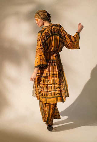 Nikita Mhaisalkar-Mustard Aztec Printed Tunic And Palazzo-INDIASPOPUP.COM